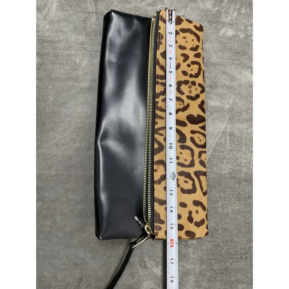 NEW Coach Leopard Pony Hair Foldover Clutch Wristlet Leather Sample Sale